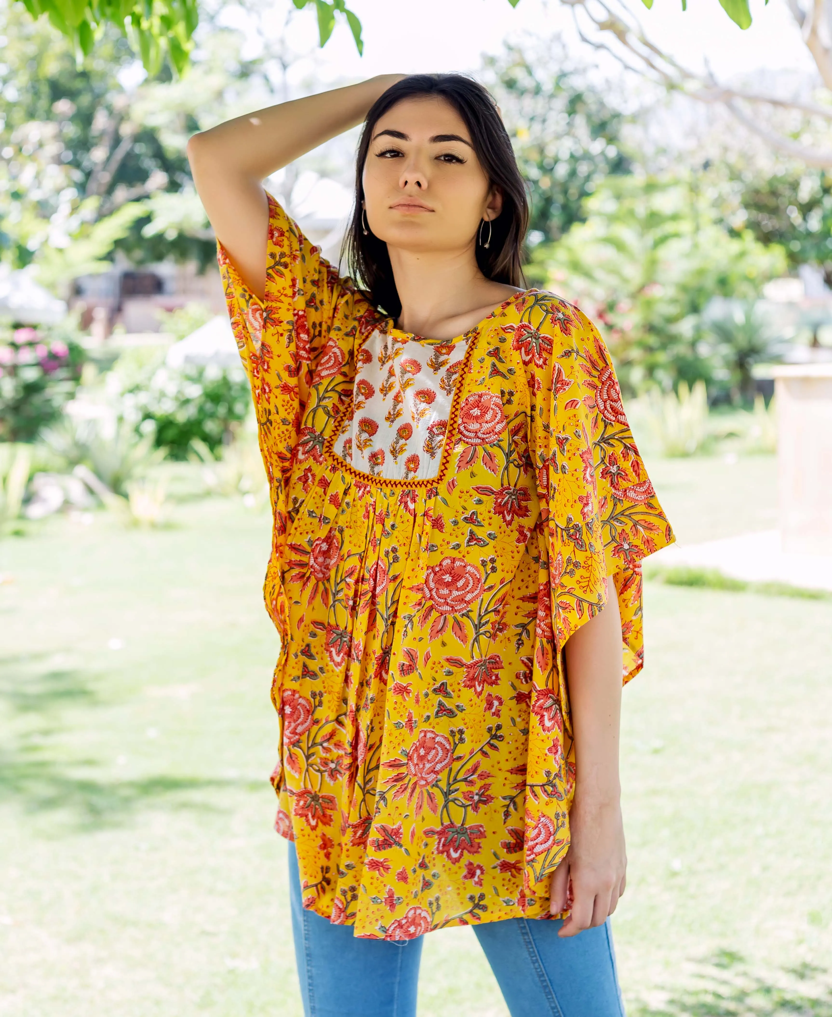 Canary Yellow and Pink Kaftan Top