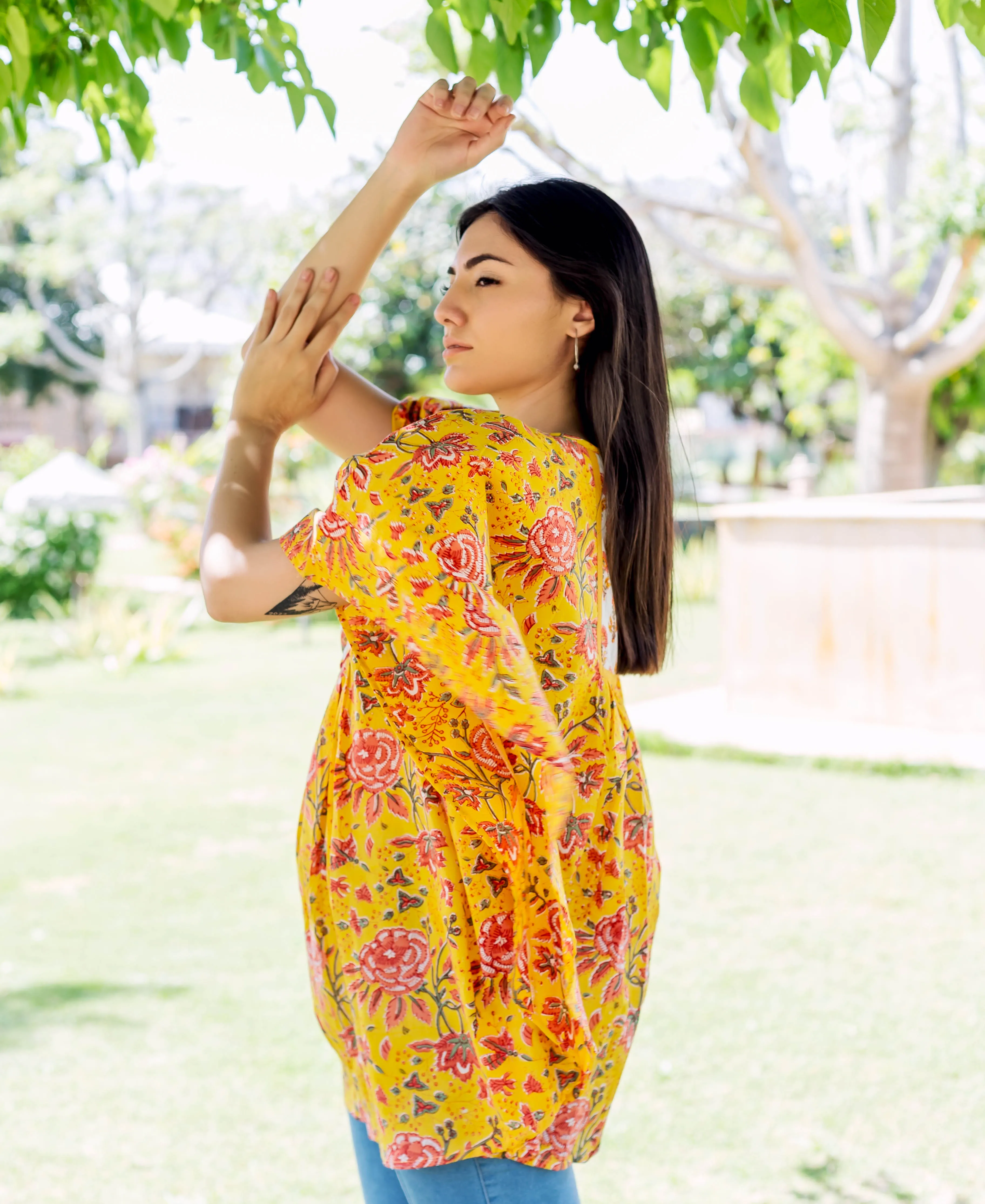 Canary Yellow and Pink Kaftan Top