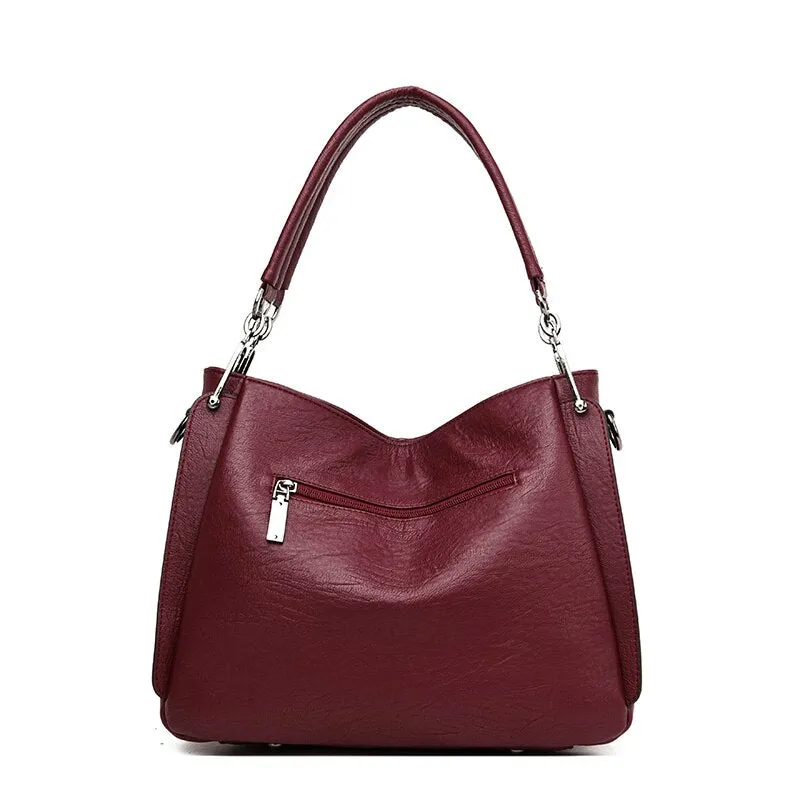 Casual Tassel Patchwork PU Leather Tote Bag, Crossbody Bag and Handbag