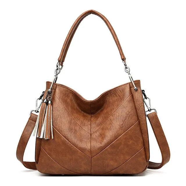 Casual Tassel Patchwork PU Leather Tote Bag, Crossbody Bag and Handbag