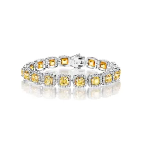 Charley 23 Carats Fancy Yellow Cushion Cut Single Row Diamond Tennis Bracelet in 18k White Gold