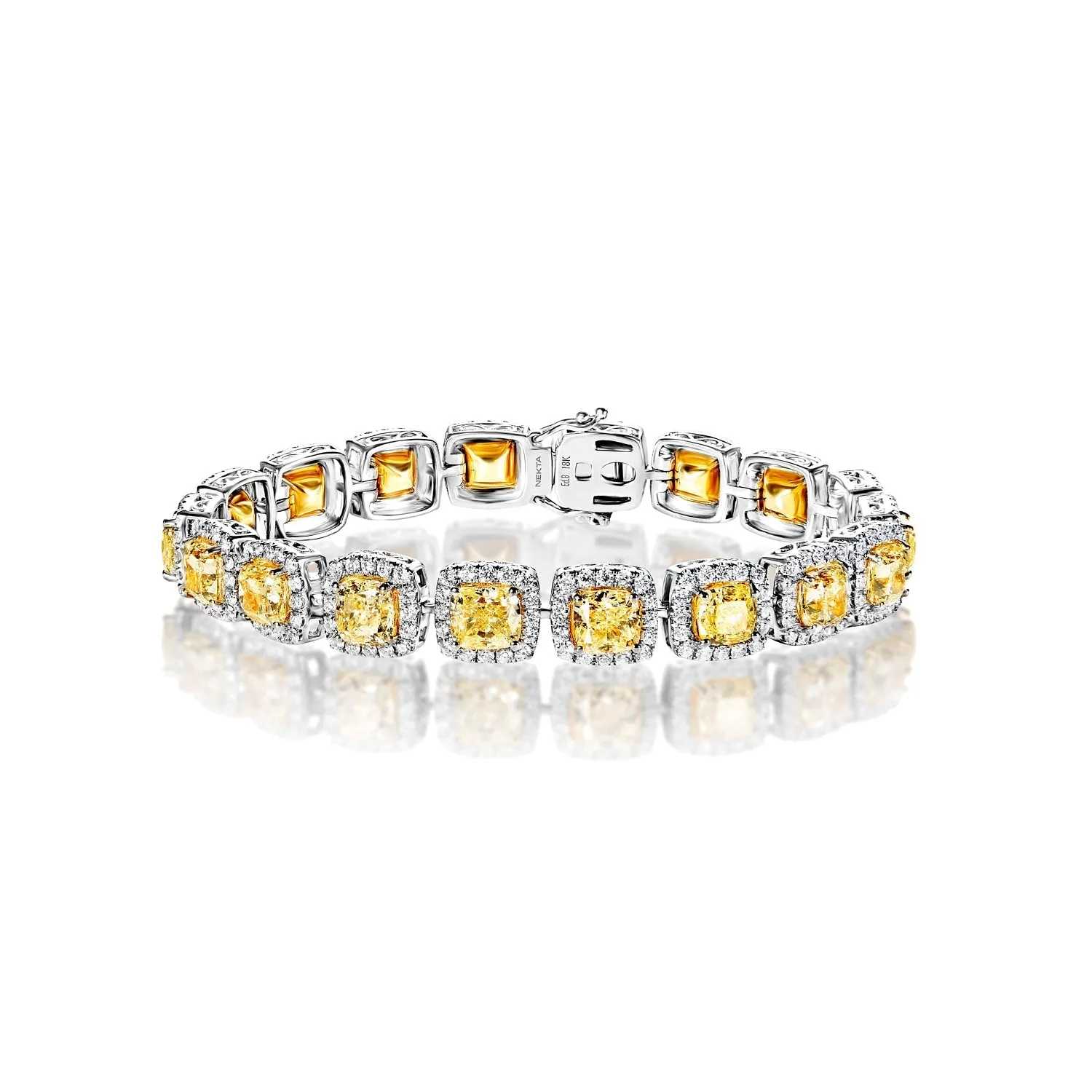 Charley 23 Carats Fancy Yellow Cushion Cut Single Row Diamond Tennis Bracelet in 18k White Gold