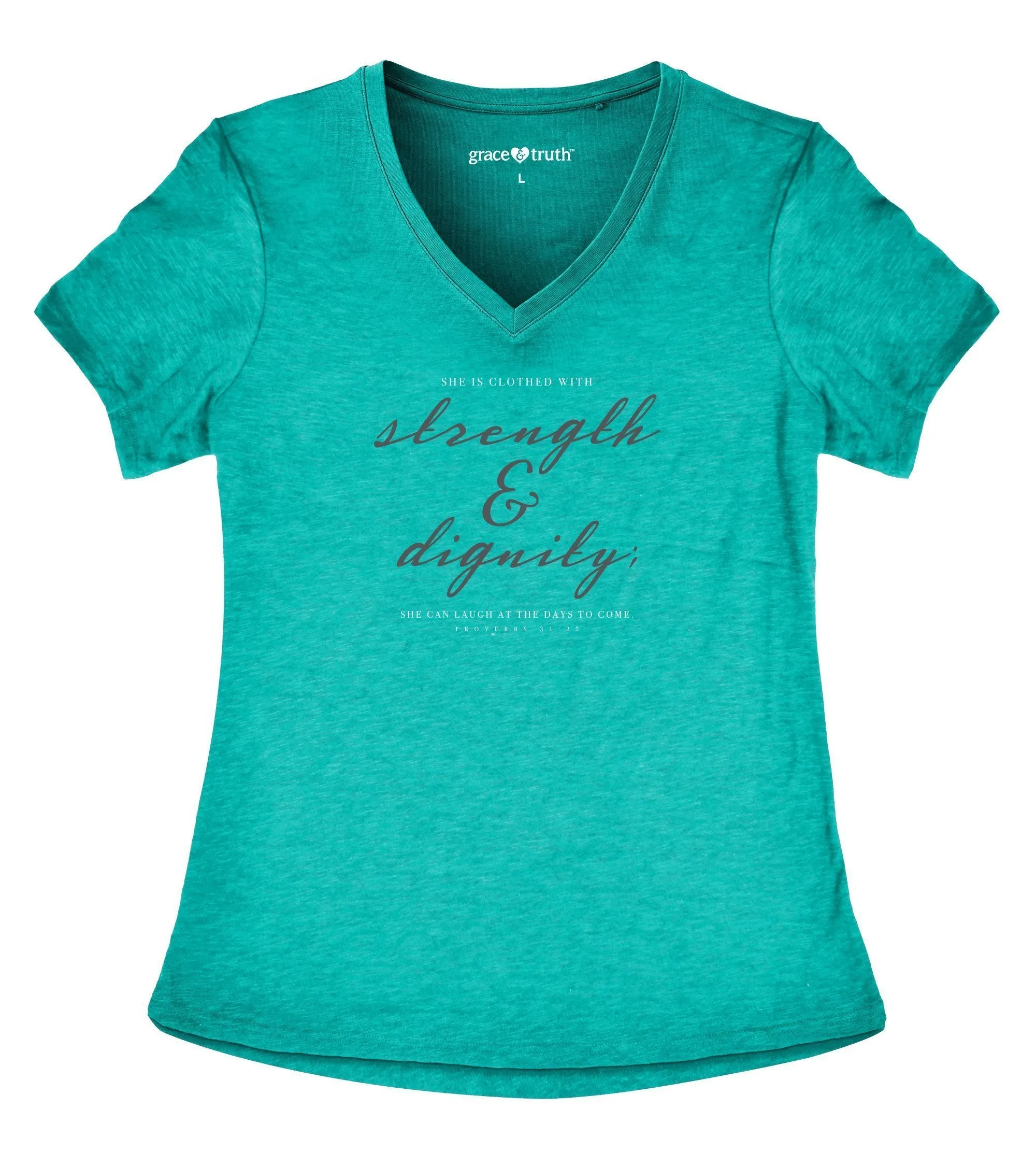 Cherished Girl Grace & Truth Strength & Dignity V-Neck Christian Bright T Shirt