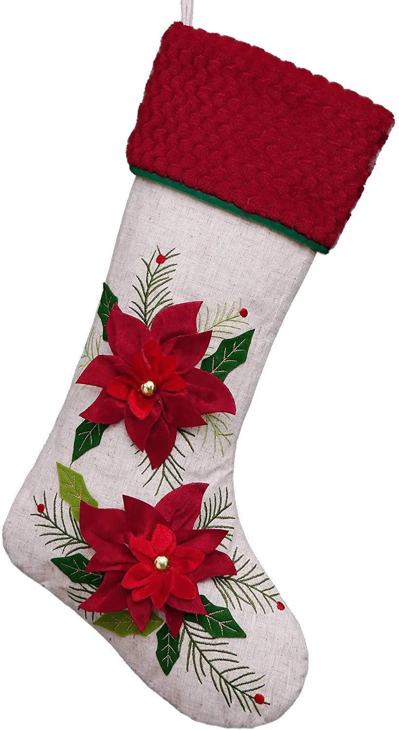 Christmas Flower and Plush Cuff Trim Themed with Tree Skirt