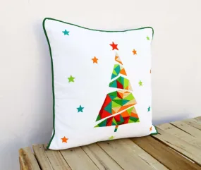 Christmas pillow cover, christmas tree, geometrical, embroidered pillow size 16"X 16"