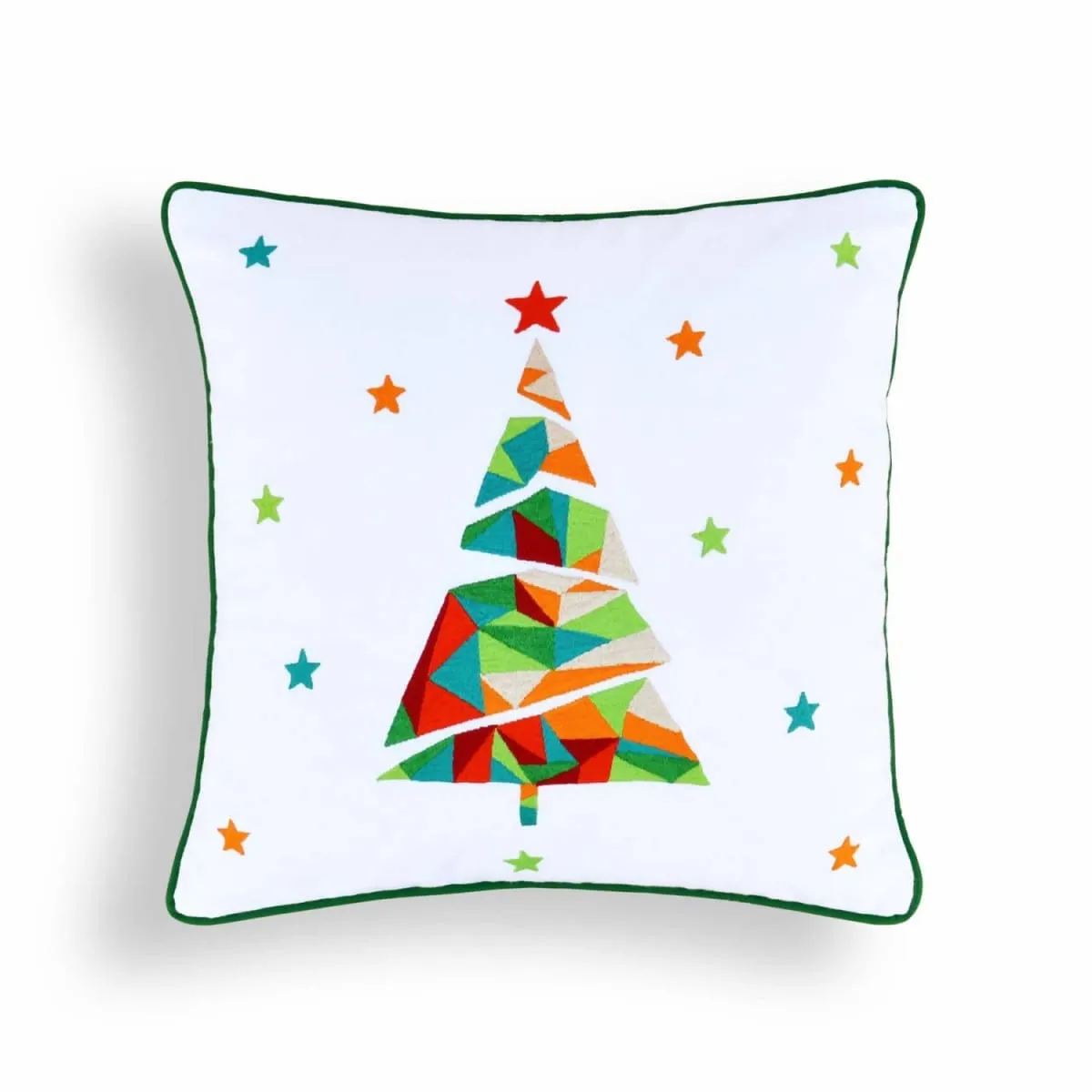 Christmas pillow cover, christmas tree, geometrical, embroidered pillow size 16"X 16"