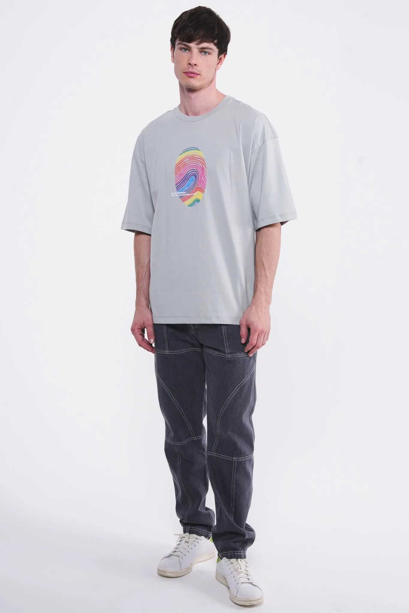 Cosmic Finger Print Oversized Tee Stone