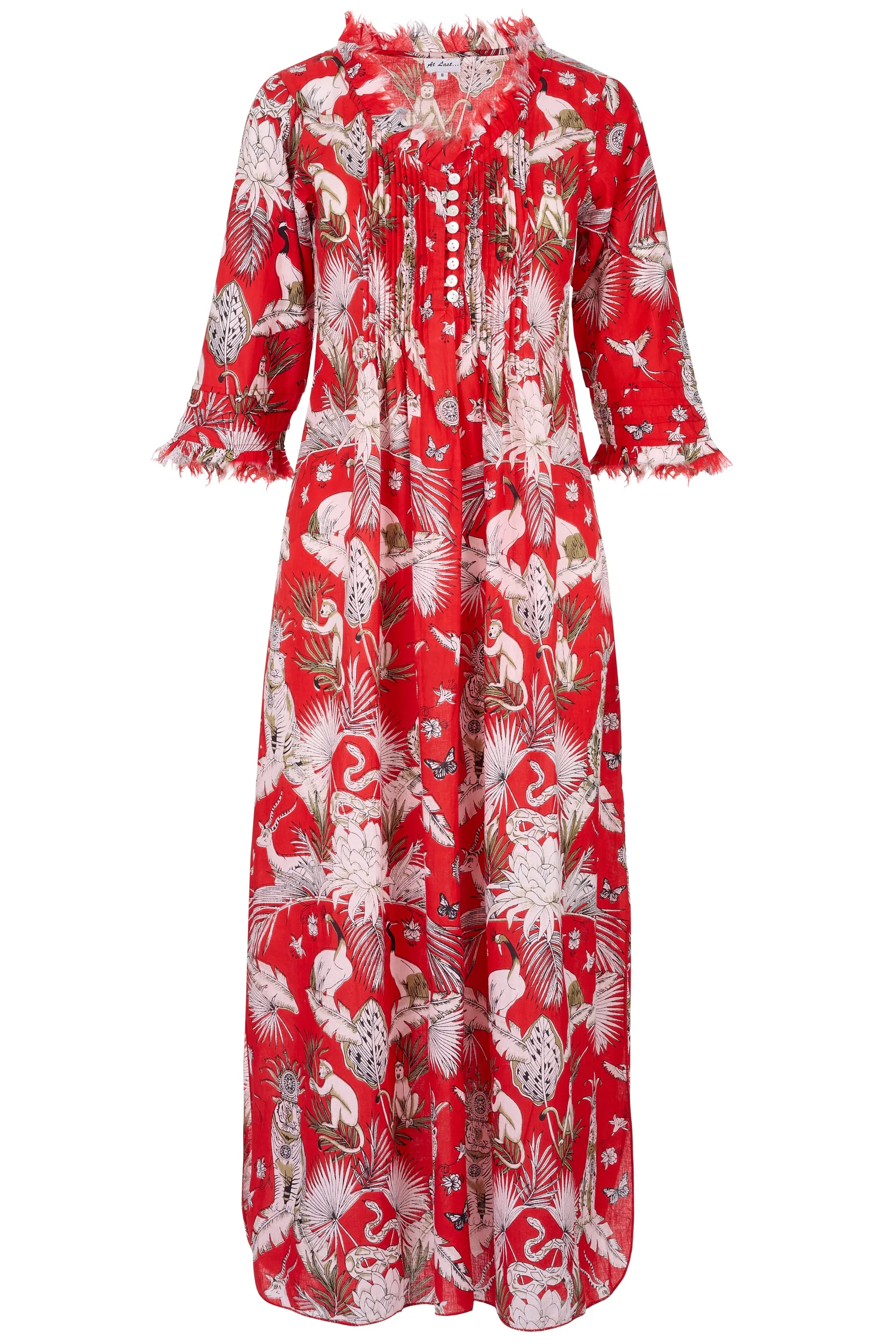 Cotton Annabel Maxi Dress in Red Tropical