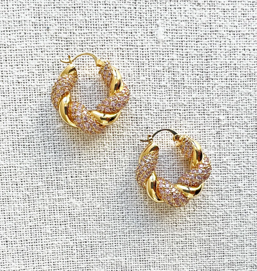 Croissant Hoops, Pink Sparkle