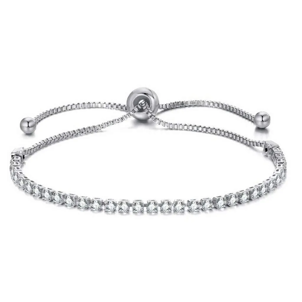 Crystal Adjustable Silver Tennis Bracelet