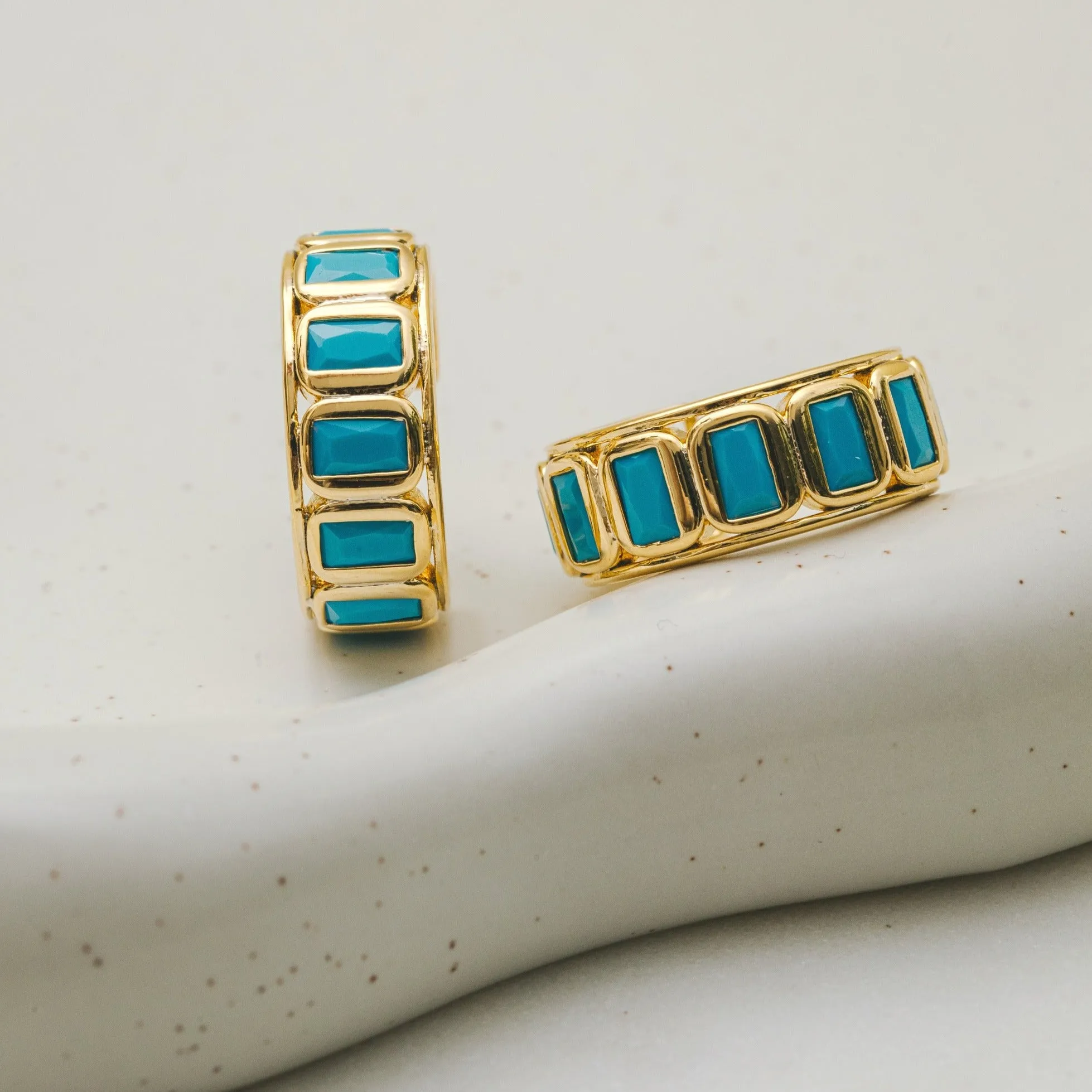 Crystal Baguette Mid-Sized Hoop Earrings - Turquoise