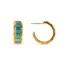 Crystal Baguette Mid-Sized Hoop Earrings - Turquoise