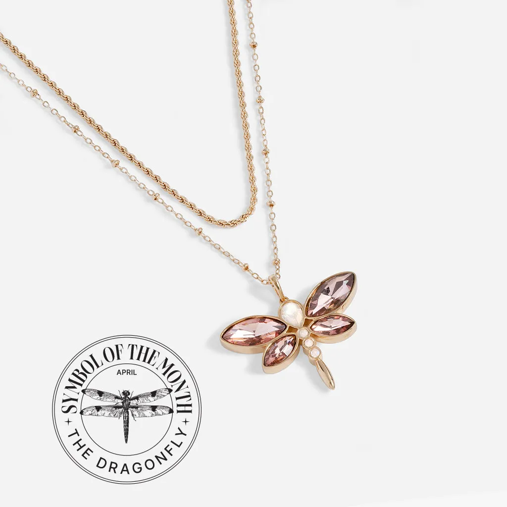 Crystal Dragonfly Double Layer Necklace