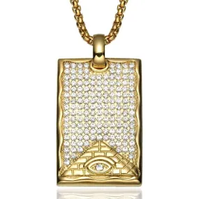 Crystal-Studded Gold-Plated Eye of Providence Dog Tag Bling Titanium Hip-hop Pendant Necklace