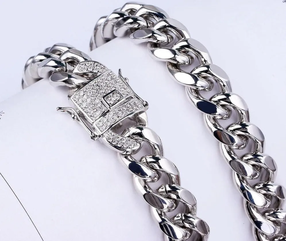 Cubic Zirconia Clasp Cuban Chain Link Hip-Hop Necklace