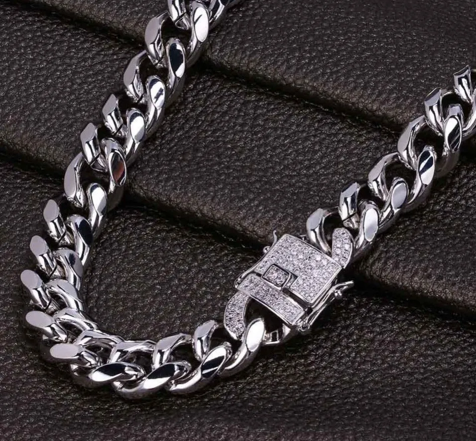 Cubic Zirconia Clasp Cuban Chain Link Hip-Hop Necklace