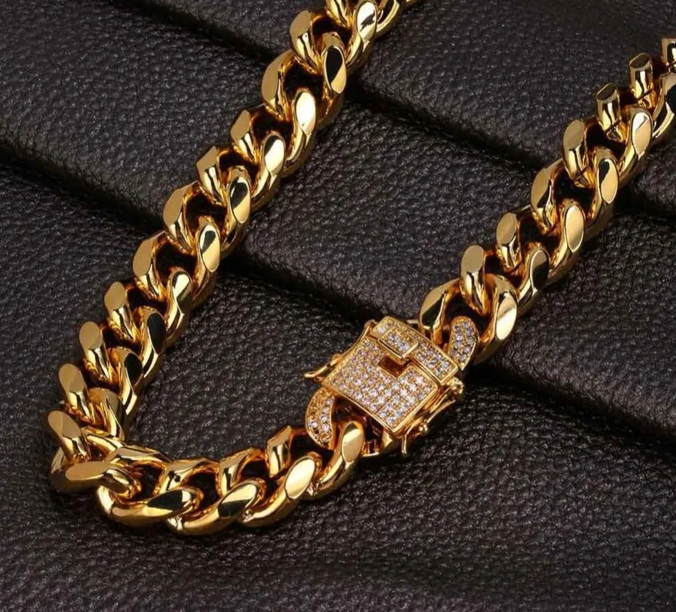 Cubic Zirconia Clasp Cuban Chain Link Hip-Hop Necklace