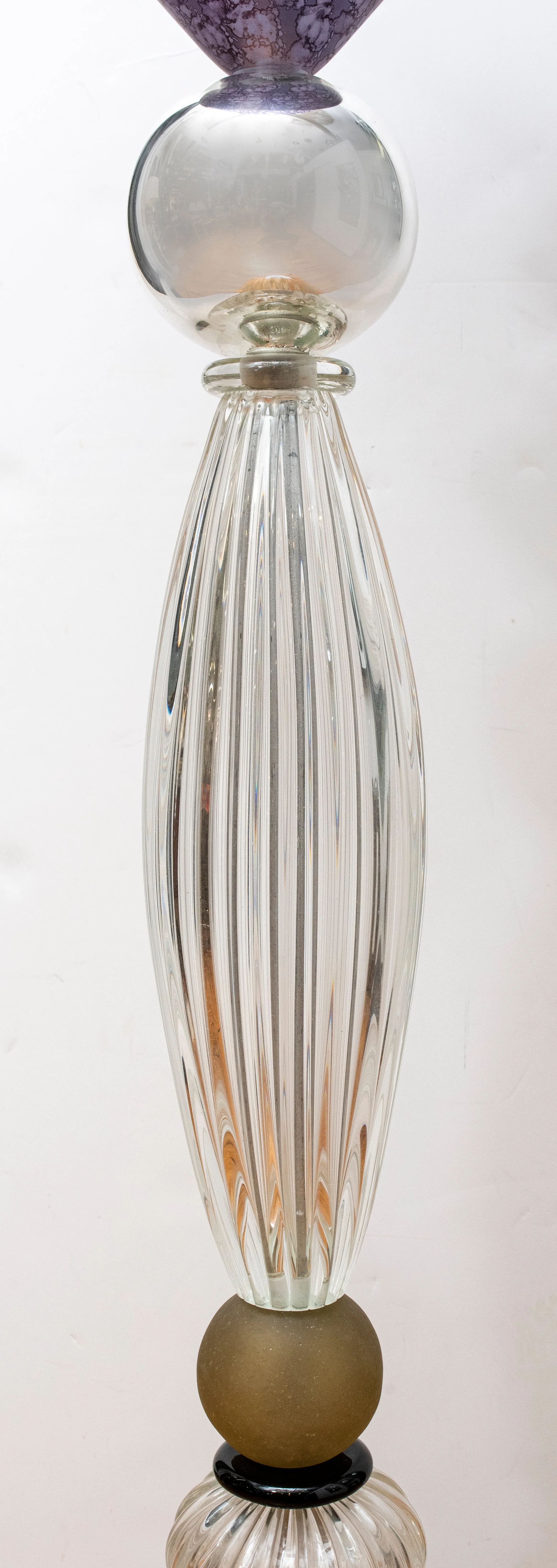 Custom Italian Postmodern Murano Glass Torchiere Lamps, Pair