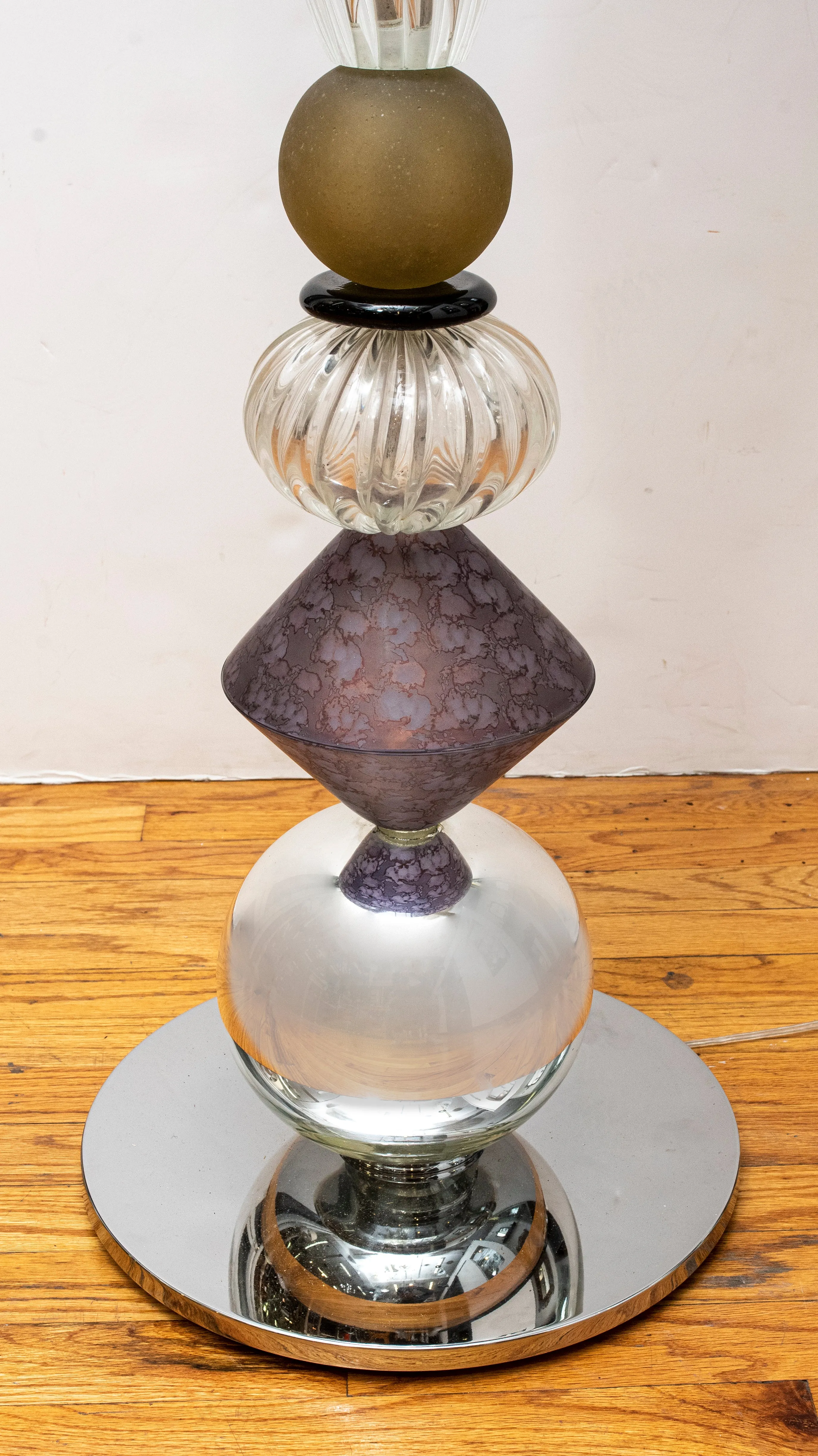 Custom Italian Postmodern Murano Glass Torchiere Lamps, Pair