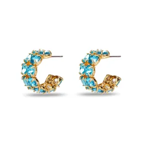 DECEMBER BLUE TOPAZ OVAL CRYSTAL DOUBLE ROW HOOP EARRINGS