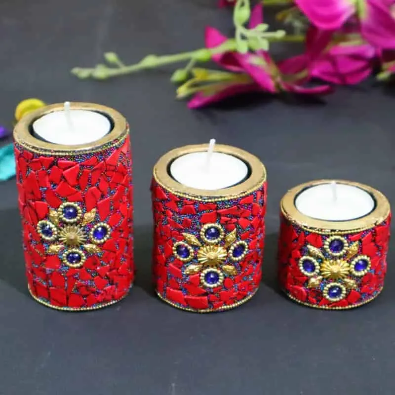 Decorative Tea Light Candles – Red Ceramic