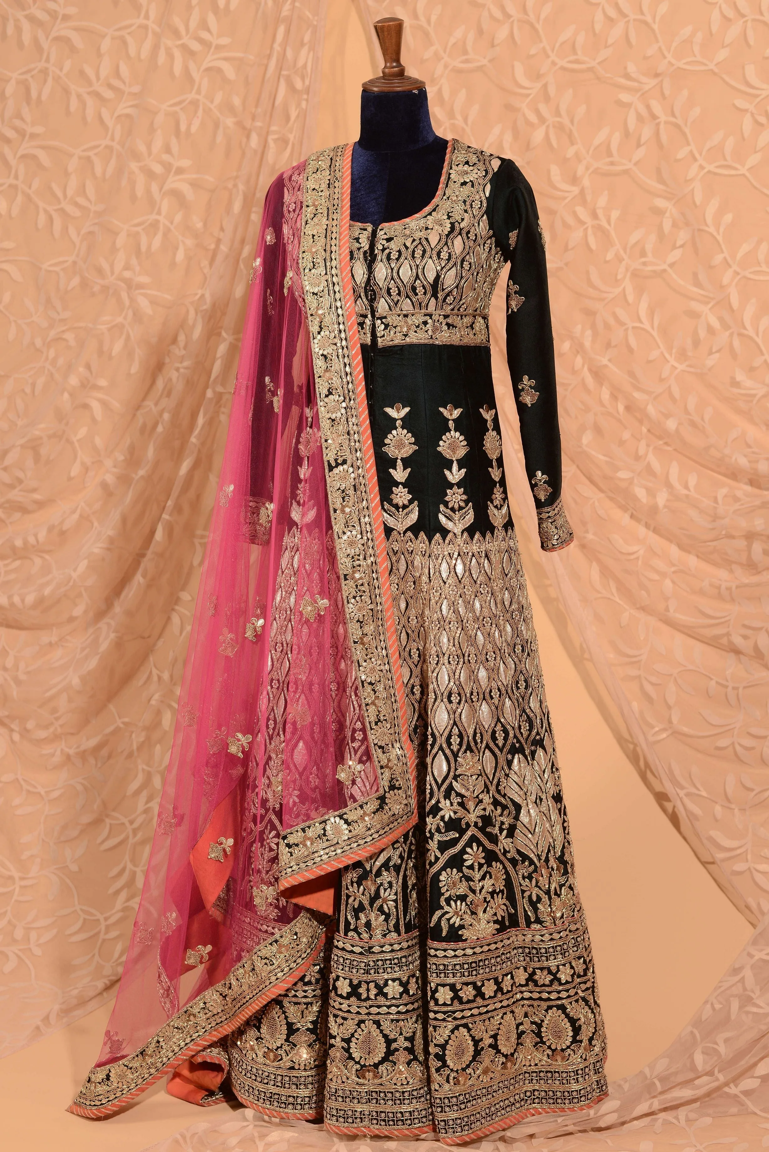 Deep navy blue anarkali with dupatta set.