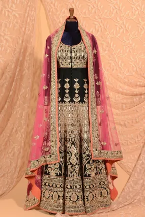 Deep navy blue anarkali with dupatta set.