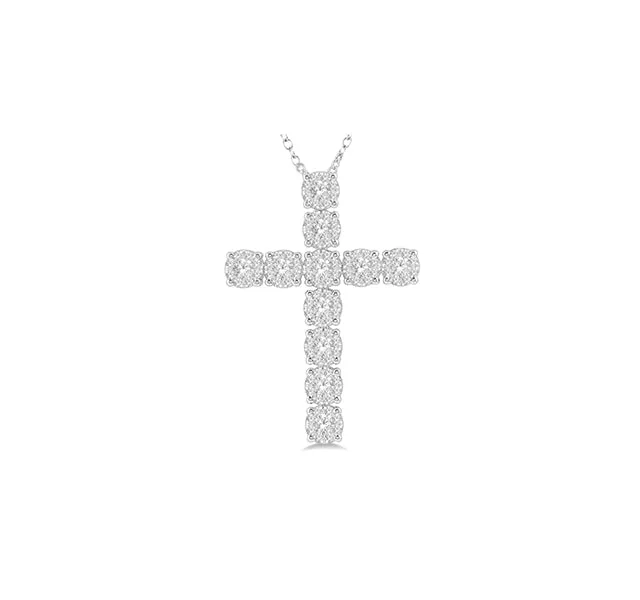 Diamond Cluster Cross In 14k White Gold