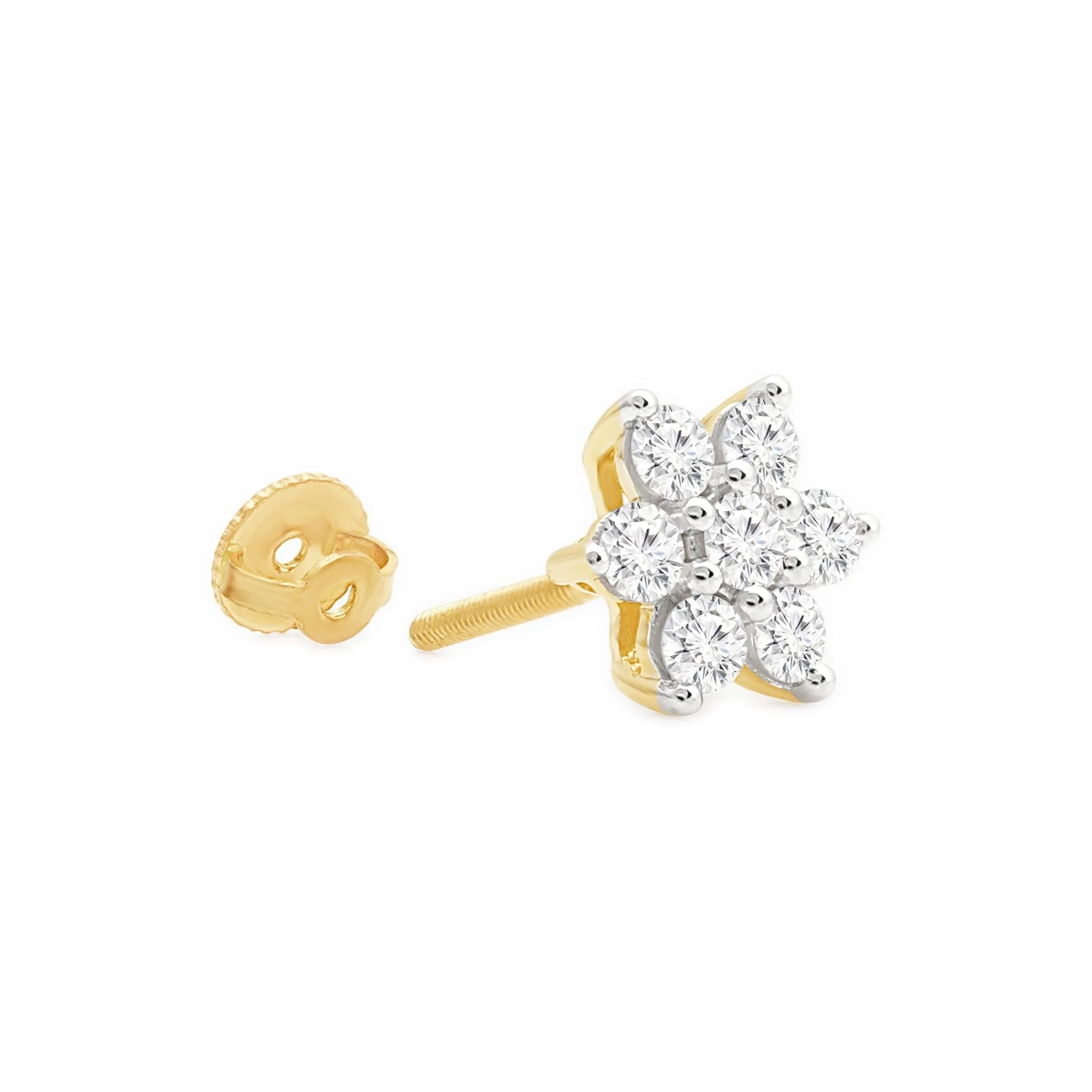 Diamond Flower Screw Back Earring