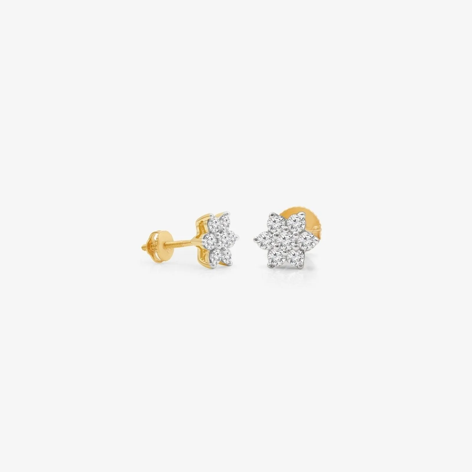 Diamond Flower Screw Back Earring