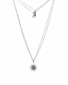 Diamond Pave Sunburst Antique Silver Star