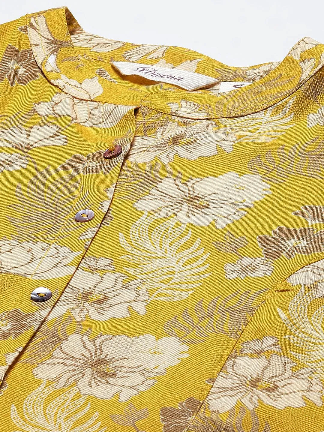 Divena Mustard Floral Rayon A-lineTop