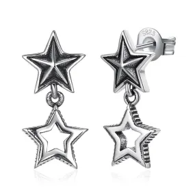 Double Star 925 Sterling Silver Vintage Drop Earrings