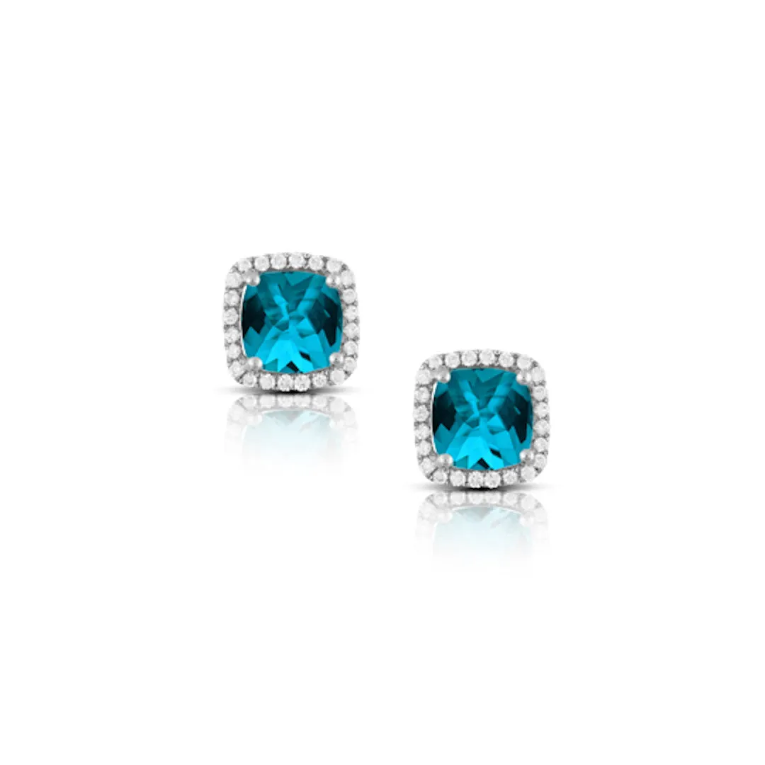 Doves London Blue Topaz Halo Studs E8521LBT