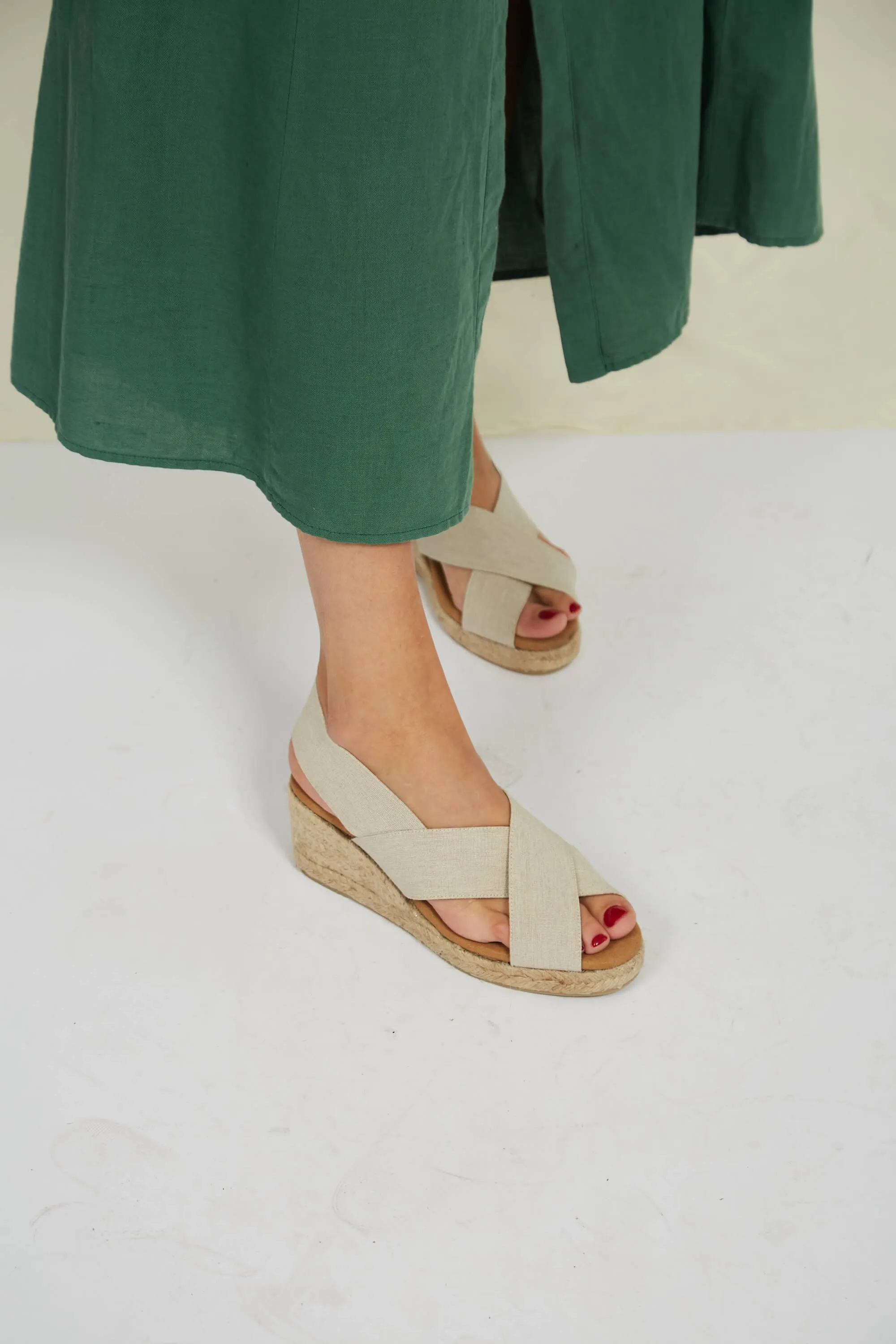 Elastic Vegan Jute Wedge Sandals | Natural Linen