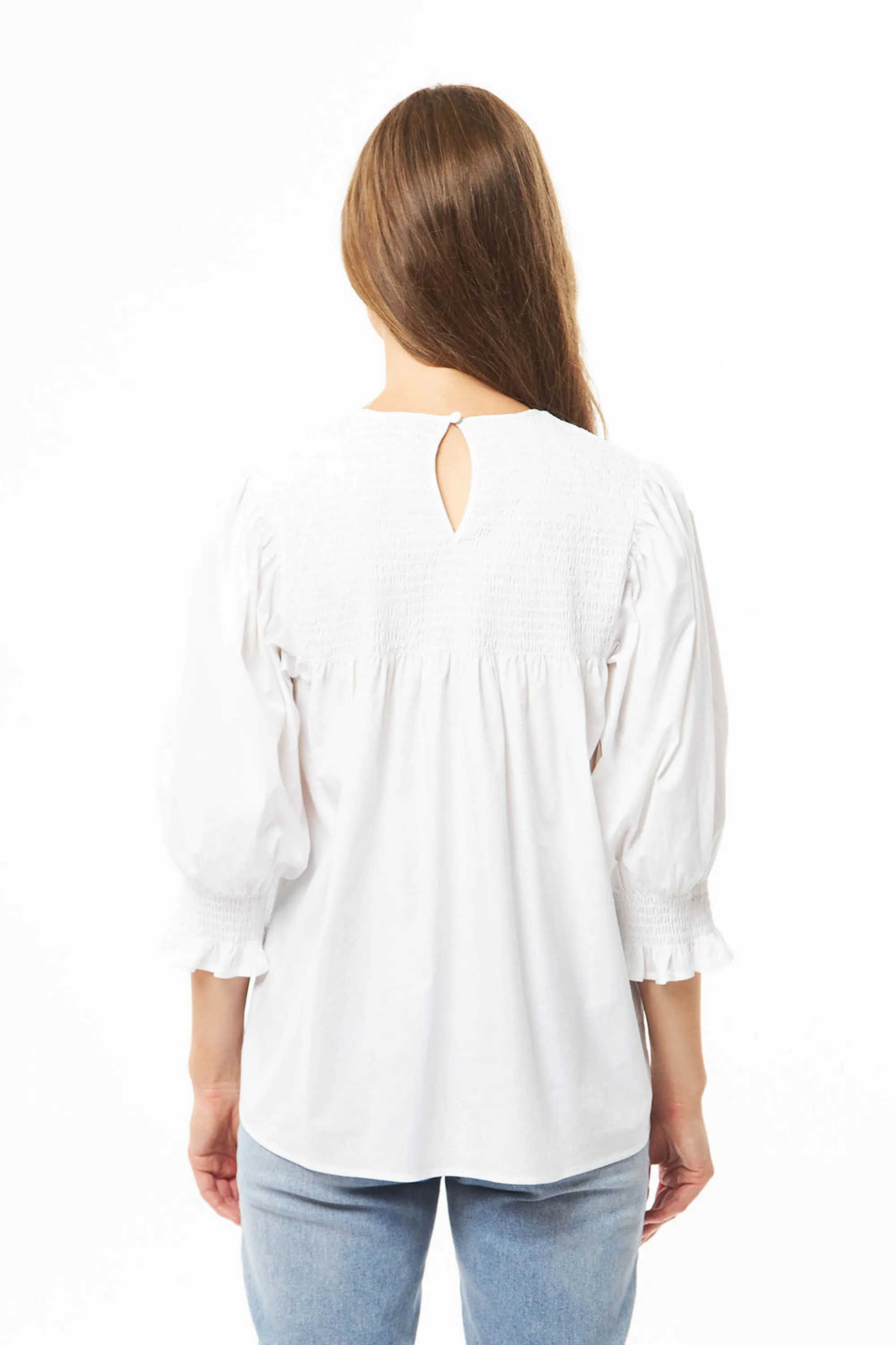 Embrace Me White Poplin Puff Sleeve Top