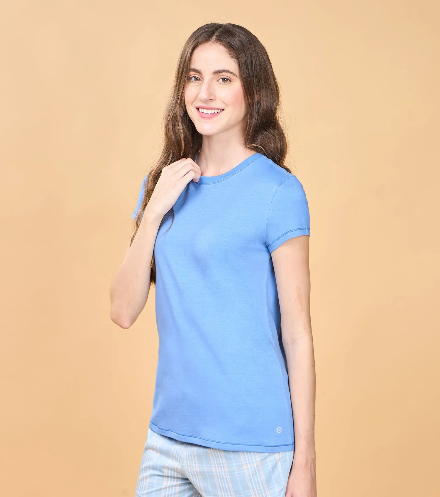 Enamor Essentials Womens E047-Short Sleeve Crew Neck Slim Fit Stretch Cotton Tee