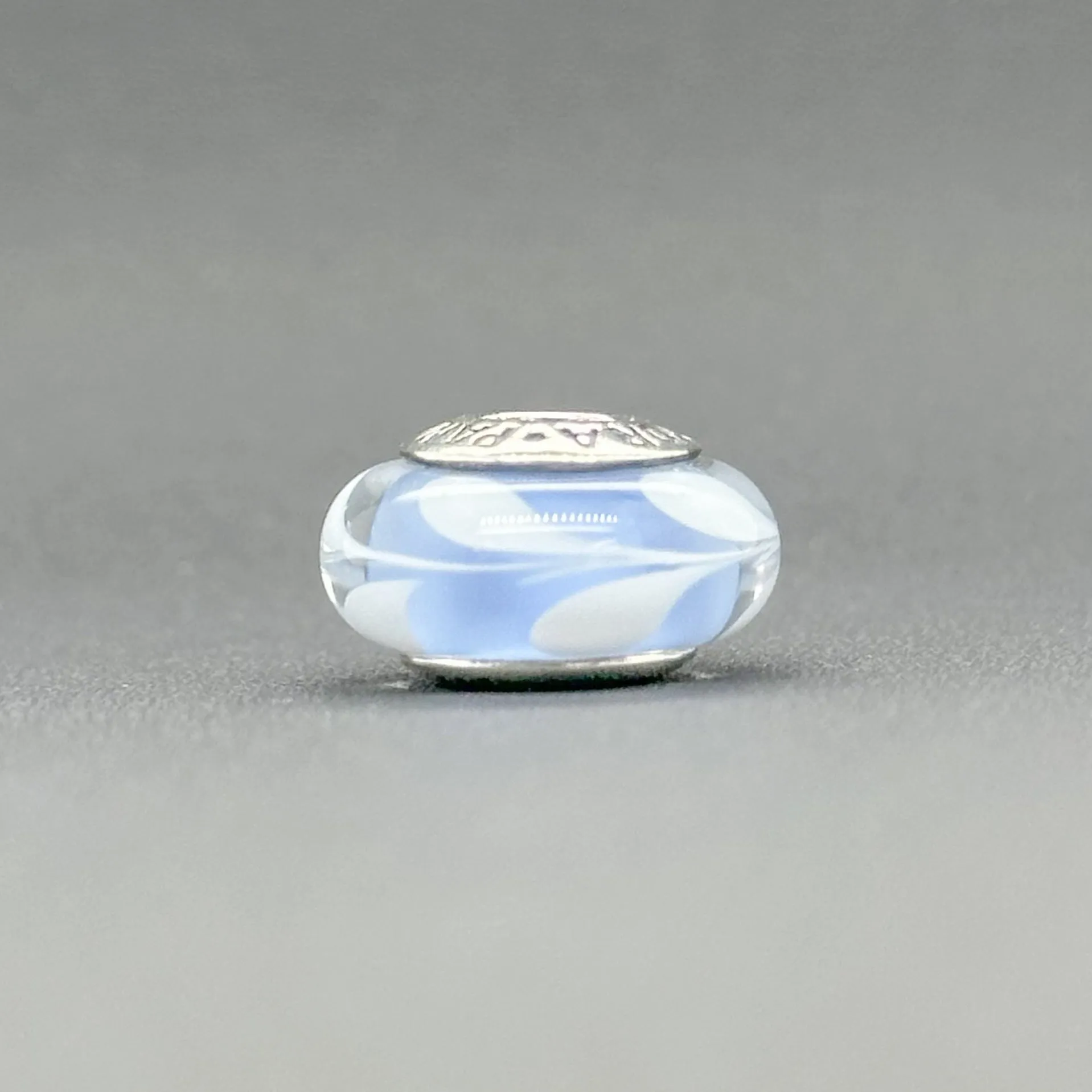 Estate Pandora SS Blue & White Swirl Murano Glass Bead Charm