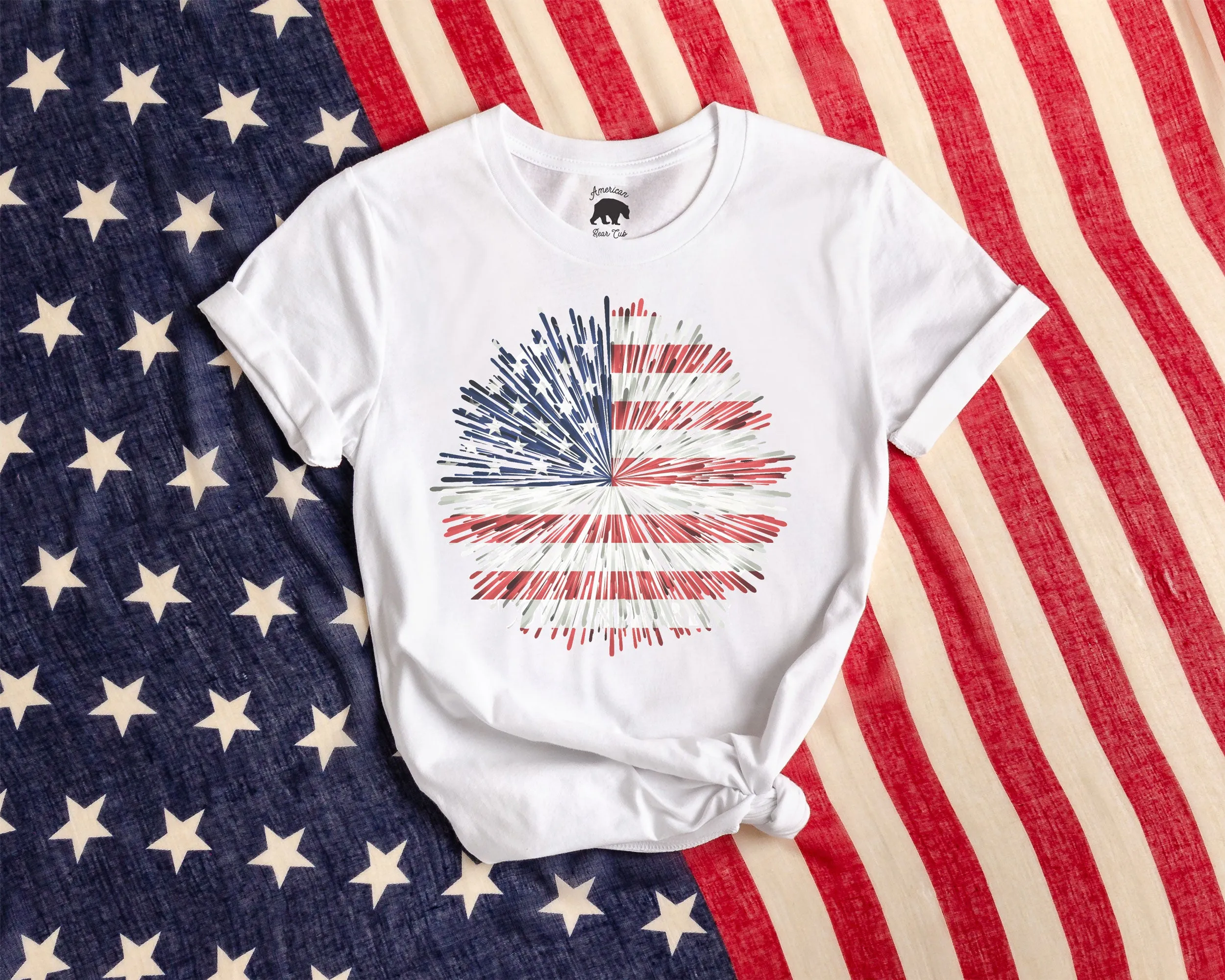 Fireworks American Flag Adult Shirts