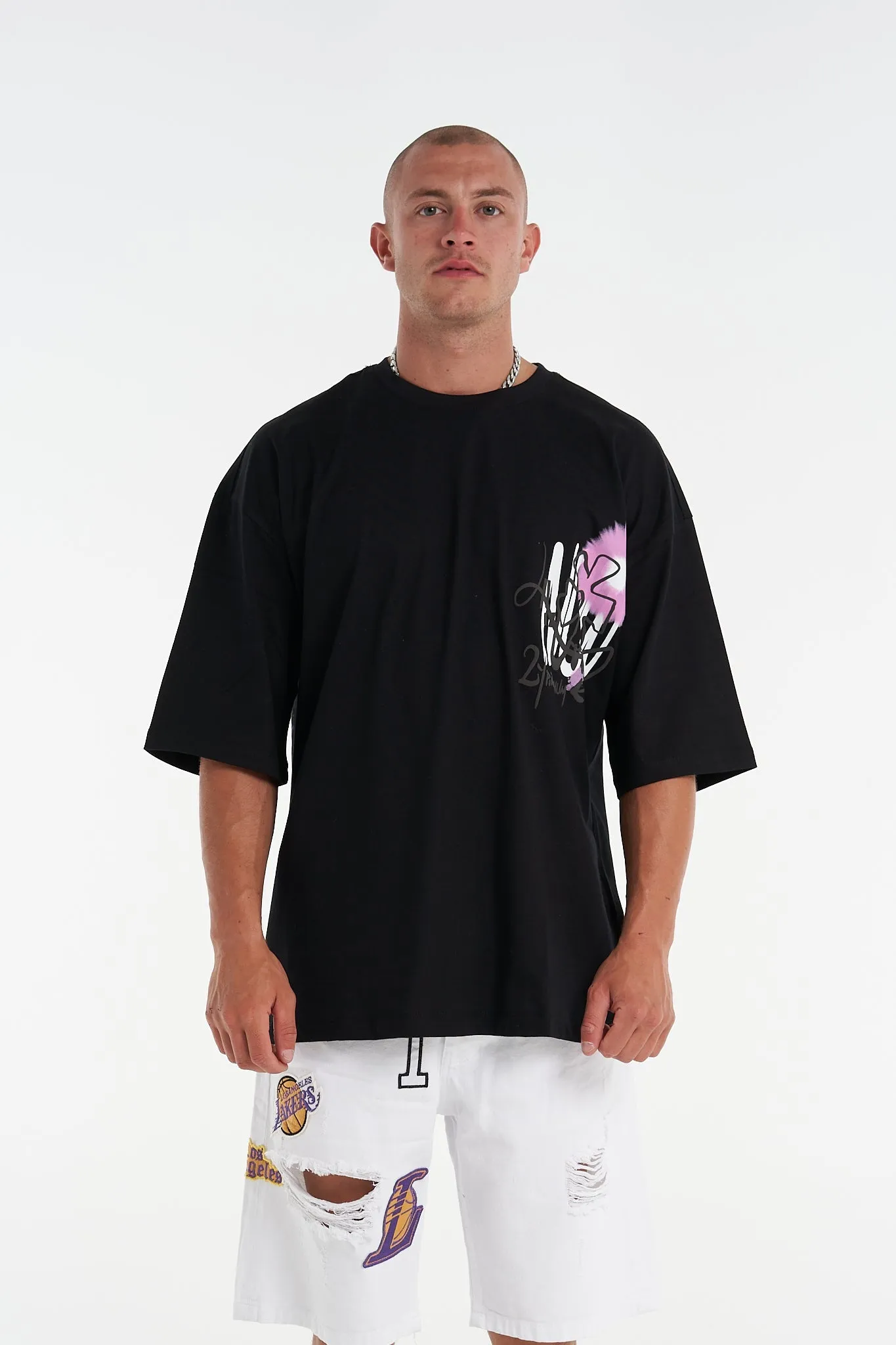 Flower Splash Overszied Tee Black