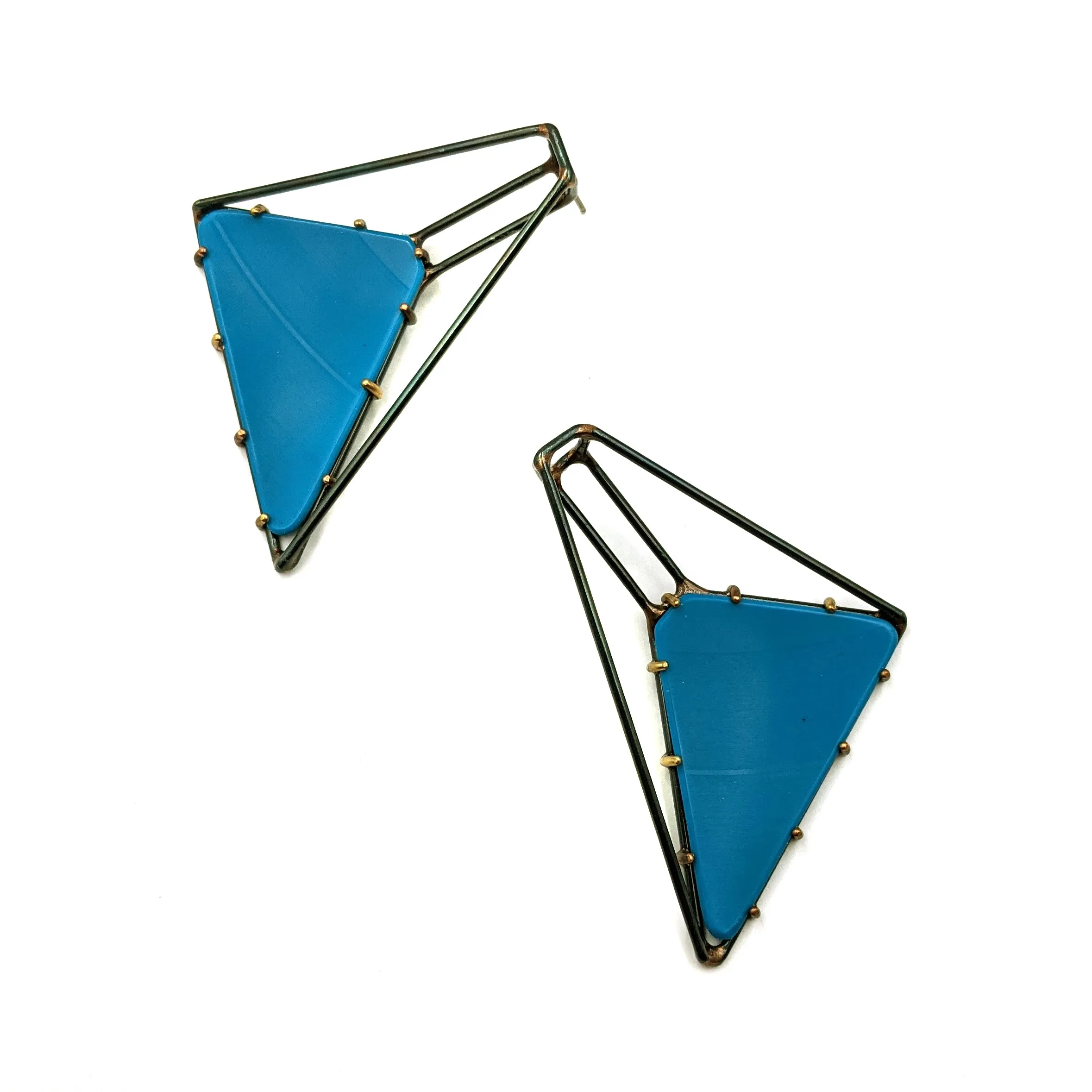 Foundation Trapezoid Vinyl Earrings, Medium, Blue