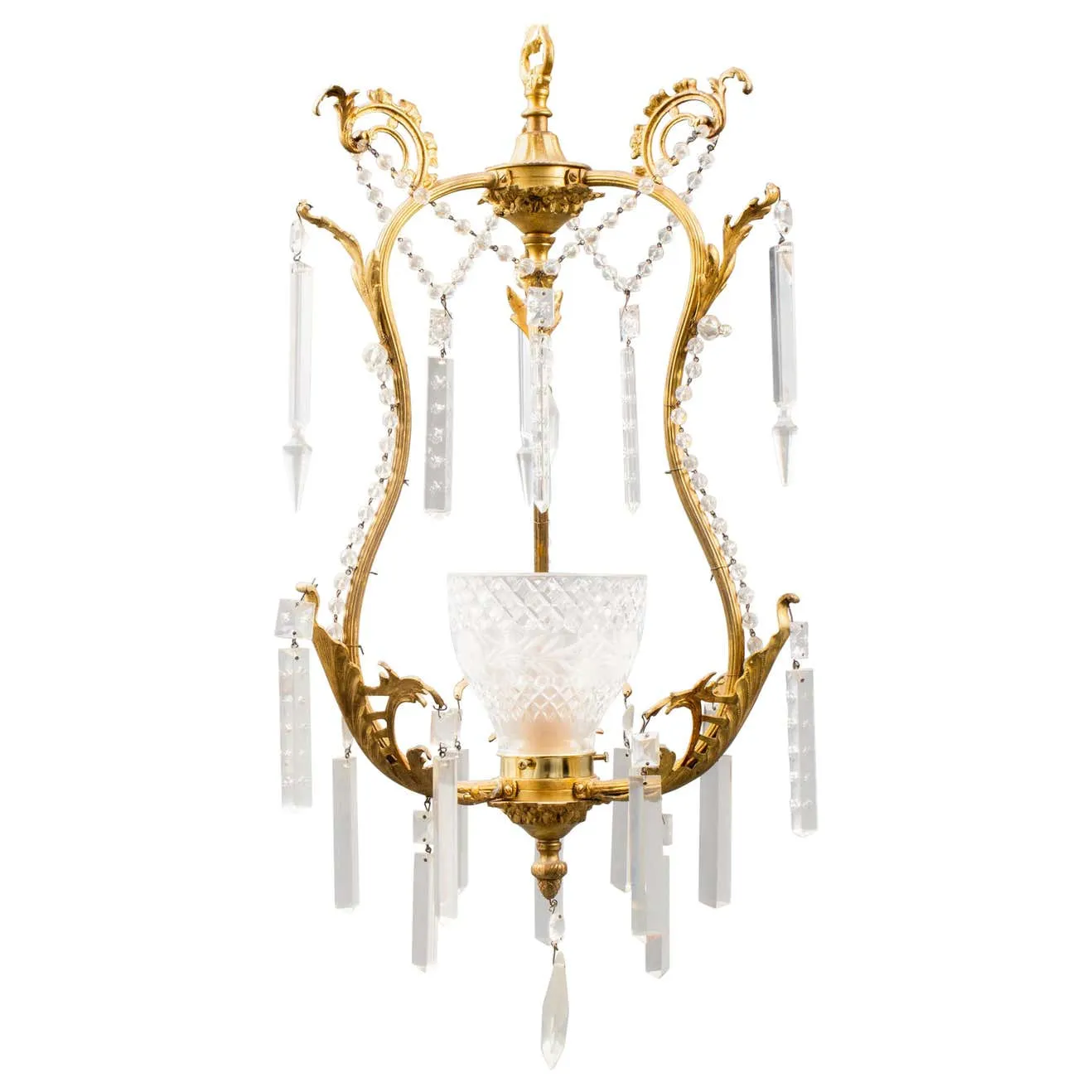 French Rococo Style Gilt Brass & Crystal Pendant