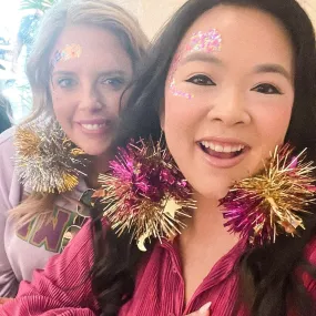 Fuchsia & Gold Celestial Pom Pom Earrings