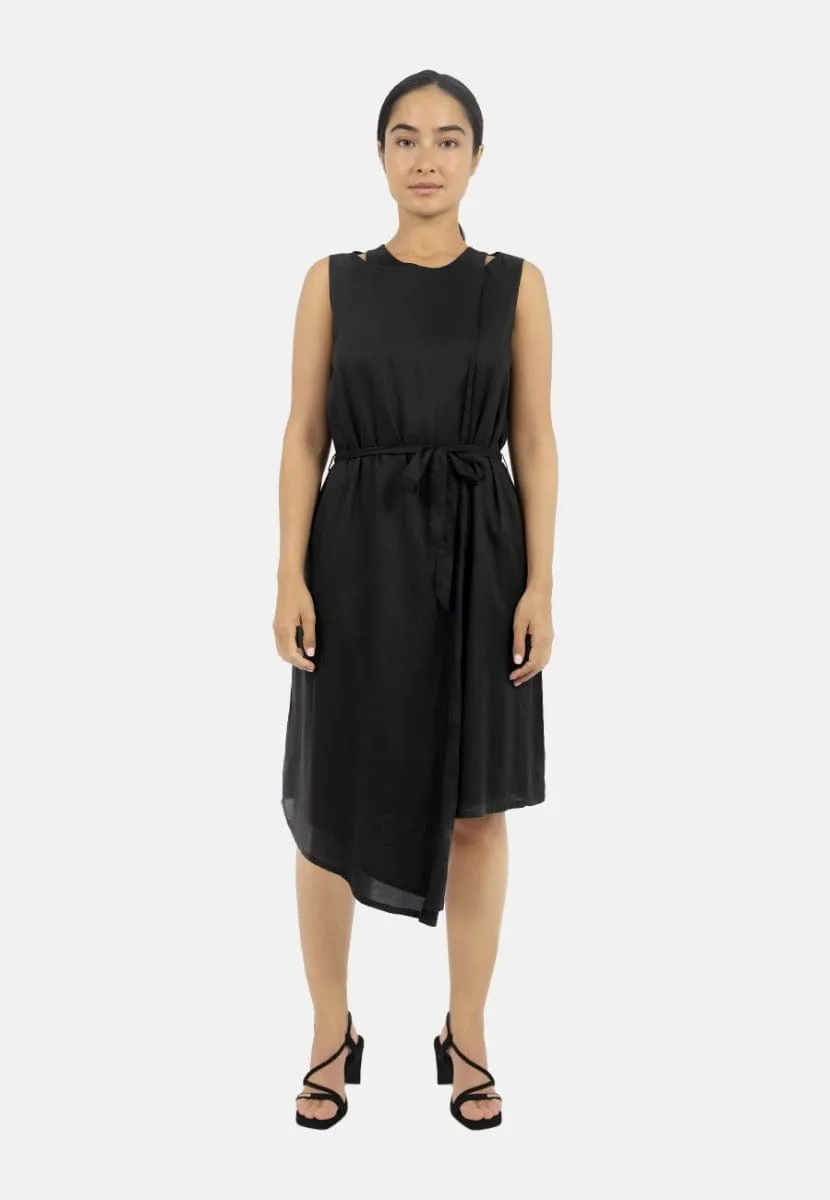 Funchal TENCEL Modal Asymmetric Wrap Dress | Black