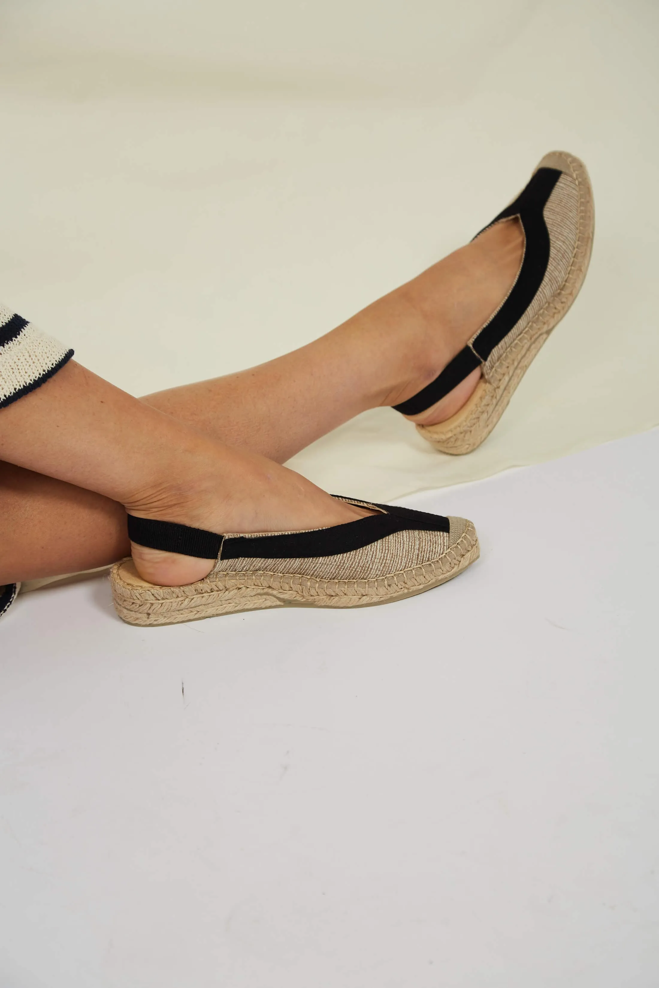 Garachico Vegan Slingback Espadrille Sandals | Black & Beige