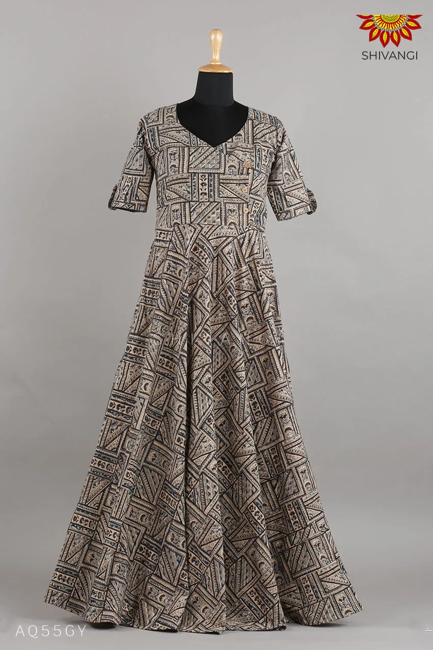 Girls Grey  Kalamkari Slope Long gown!!!