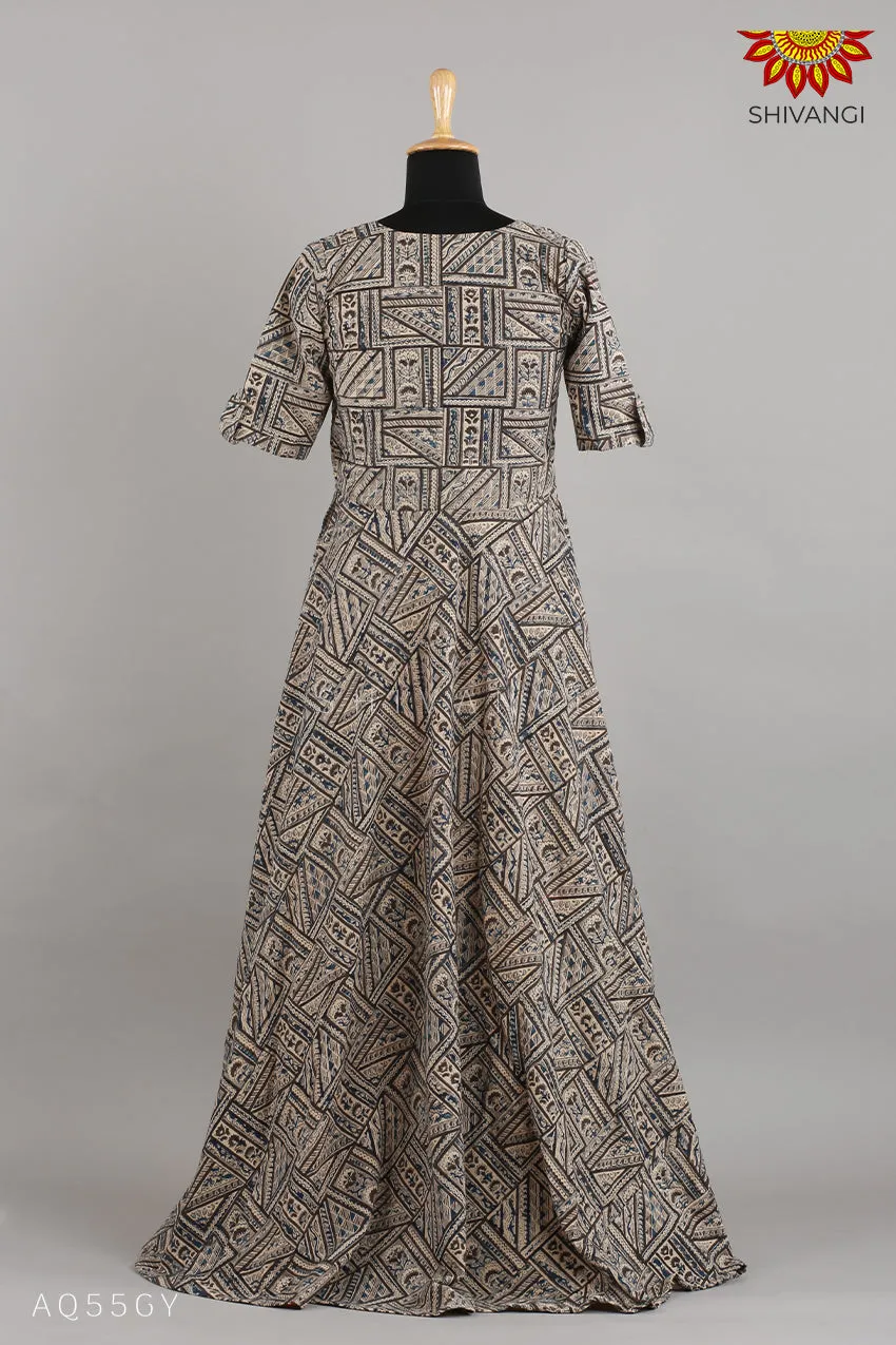 Girls Grey  Kalamkari Slope Long gown!!!