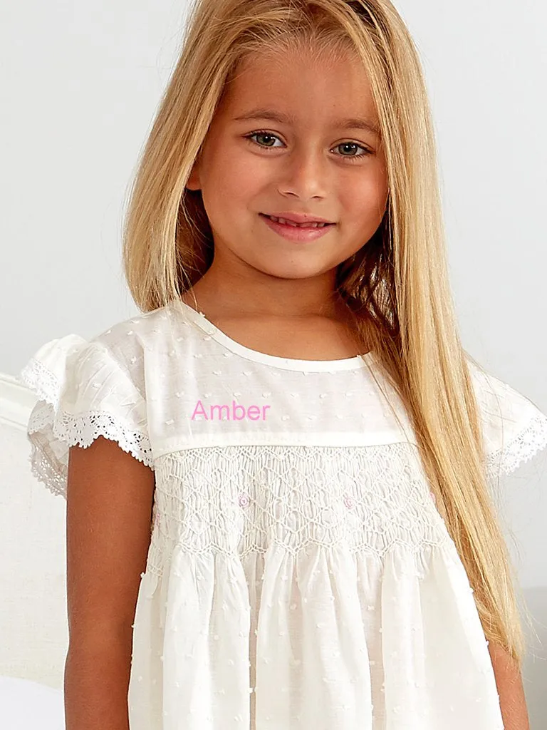 Girls Ivory Smock Short Set