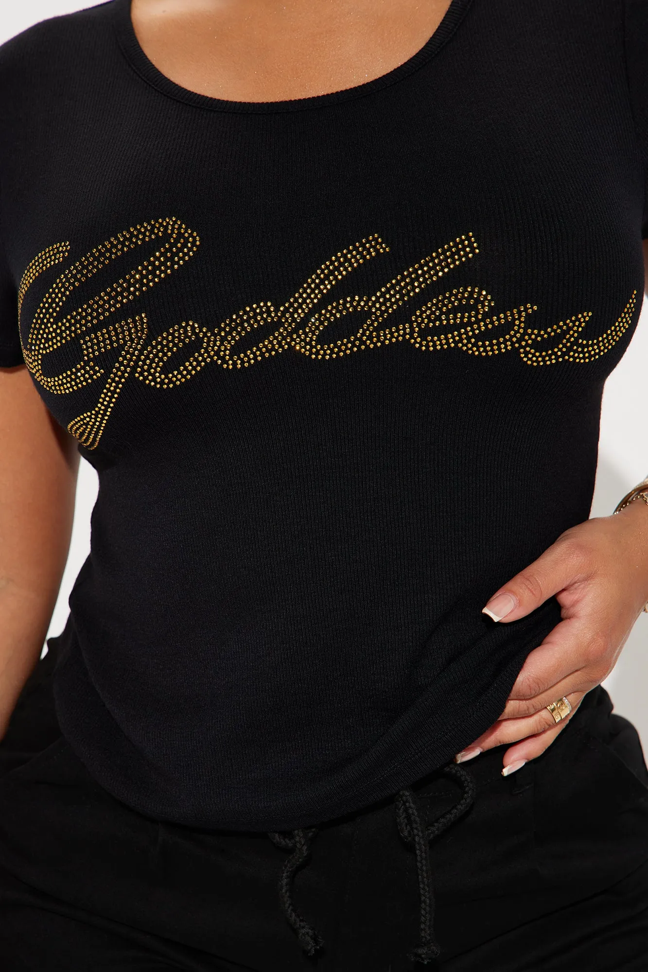 Goddess Rhinestone Tee - Black