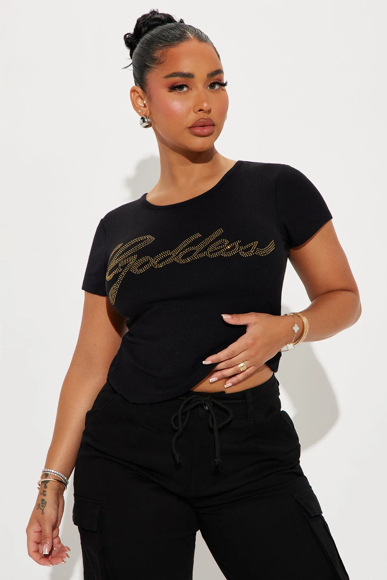 Goddess Rhinestone Tee - Black